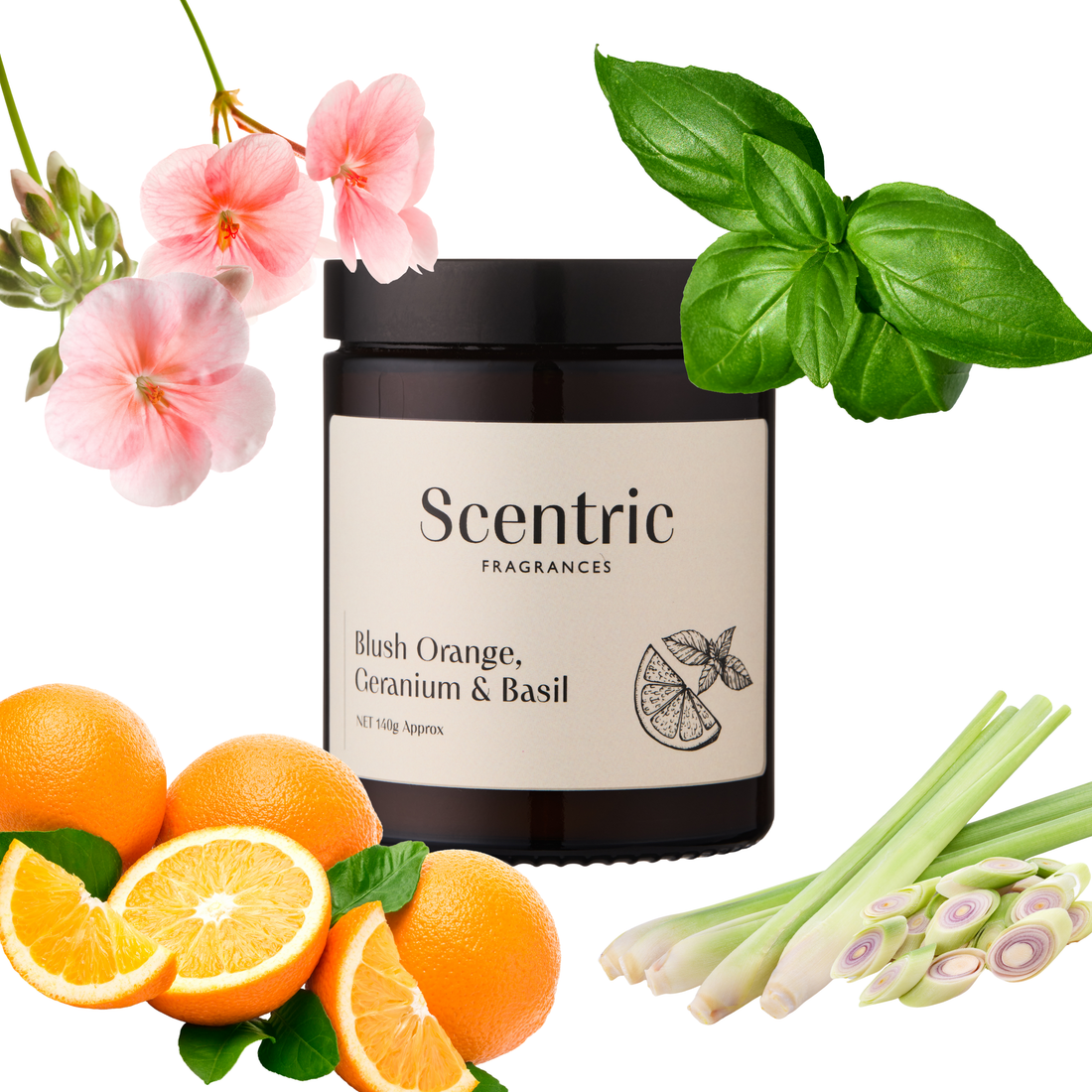 Blush Orange, Geranium & Basil Scented Candle